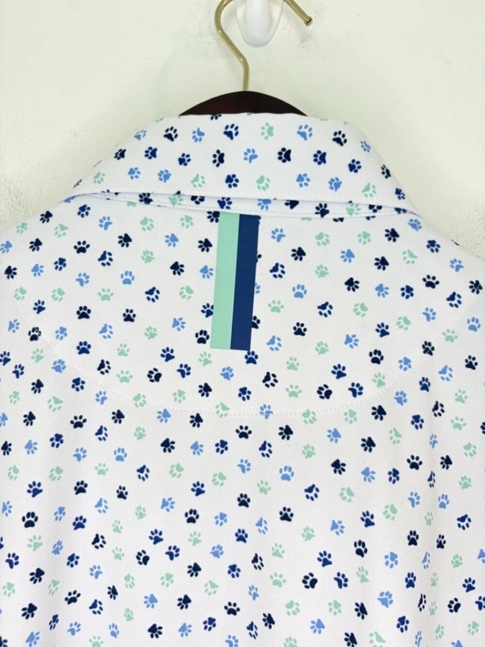 Rhoback Polo Shirt Men's M White Dog Paw Print Barstool Golf Stretch Performance - Picture 5 of 8
